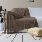 SOGA Coffee Acrylic Knitted Throw Blanket Solid Fringed Warm Cozy Woven Cover Couch Bed Sofa Home BLANKET906