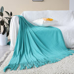 SOGA Teal Acrylic Knitted Throw Blanket Solid Fringed Warm Cozy Woven Cover Couch Bed Sofa Home BLANKET908