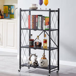 SOGA 4 Tier Steel Black Foldable Kitchen Cart Multi-Functional Shelves Portable Storage Organizer KITCHENXY002