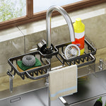 SOGA 2X Black Kitchen Sink Organiser Faucet Soap Sponge Caddy Rack Drainer with Towel Bar Holder TAN1032X2