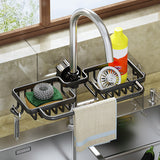 SOGA 2X Black Kitchen Sink Organiser Faucet Soap Sponge Caddy Rack Drainer with Towel Bar Holder TAN1032X2