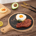 SOGA 30cm Black Circle Wooden Serving Tray Slate Steak Serving Platter Chopping Board Paddle Home WODE593