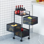 SOGA 2X 3 Tier Steel Square Rotating Kitchen Cart Multi-Functional Shelves Portable Storage KITCHENXY019X2