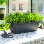 SOGA 49.5cm Black Rectangular Planter Vegetable Herb Flower Outdoor Plastic Box with Holder Balcony PLANTBOX2G