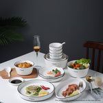 SOGA Diamond Pattern Ceramic Dinnerware Crockery Soup Bowl Plate Server Kitchen Home Decor Set of 22 BOWLG624