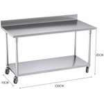 SOGA 150cm Commercial Catering Kitchen Stainless Steel Prep Work Bench Table with Backsplash and WORKBENCHSS8004150CM