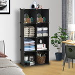 SOGA 4 Tier 8-Cube Black Portable Wardrobe Divide-Grid Modular Storage Organiser Foldable Closet WROBE1766