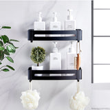 SOGA Black Wall-Mounted Rectangular Bathroom Storage Organiser Space Saving Adhesive Shelf Rack with TAN1009