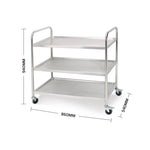 SOGA 2X 3 Tier 86x54x94cm Stainless Steel Kitchen Dinning Food Cart Trolley Utility Round Large FOODCART1101X2