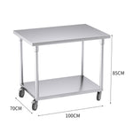 SOGA 100cm Commercial Catering Kitchen Stainless Steel Prep Work Bench Table with Wheels WORKBENCHSS8008100CM