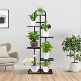 SOGA 2X 6 Tier 7 Pots Black Metal Plant Stand Flowerpot Display Shelf Rack Indoor Home Office Decor FPOTH04X2