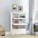 SOGA 7 Tier 2 Column White Shoe Rack Organizer Sneaker Footwear Storage Stackable Stand Cabinet SHOEBOX95