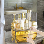 SOGA 3 Tier Golden Yellow Multifunctional Countertop Cosmetic Storage Makeup Skincare Holder Jewelry BATHC124