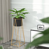 SOGA 2X 50cm Gold Metal Plant Stand with Black Flower Pot Holder Corner Shelving Rack Indoor Display FPOTH52BLKX2