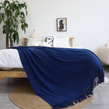 SOGA Royal Blue Acrylic Knitted Throw Blanket Solid Fringed Warm Cozy Woven Cover Couch Bed Sofa BLANKET909