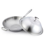 SOGA 2X 18/10 Stainless Steel Fry Pan 34cm Frying Pan Top Grade Skillet with Helper Handle and Lid TRIFPO34X2