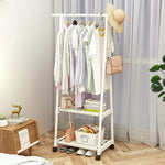 SOGA 2-in-1 Organiser Clothes Shoe Rack Space-Saving Triangular Storage with Wheels White RACK0013