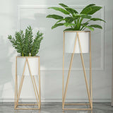 SOGA 50cm Gold Metal Plant Stand with White Flower Pot Holder Corner Shelving Rack Indoor Display FPOTH52WHT