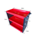 SOGA 3 Tier Tool Storage Cart Portable Service Utility Heavy Duty Mobile Trolley with Hooks Red TOOLCART609