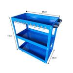 SOGA 2X 3 Tier Tool Storage Cart Portable Service Utility Heavy Duty Mobile Trolley with Hooks Blue TOOLCART608X2