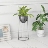 SOGA 50cm Round Wire Metal Flower Pot Stand with Black Flowerpot Holder Rack Display FPOTH52ROUNDBLK