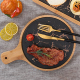 SOGA 30cm Black Circle Wooden Serving Tray Slate Steak Serving Platter Chopping Board Paddle Home WODE593