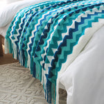 SOGA 170cm Blue Zigzag Striped Throw Blanket Acrylic Wave Knitted Fringed Woven Cover Couch Bed Sofa BLANKET919