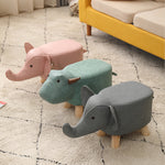 SOGA 2X Grey Children Bench Deer Character Round Ottoman Stool Soft Small Comfy Seat Home Decor ANISTOOL25X2