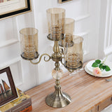 SOGA 58cm 4-Slots Glass Candlestick Candle Holder Stand Pillar Glass/Iron Metal CANDLESTICK3695