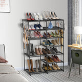 SOGA 2X 12-Shelf Tier Shoe Storage Shelf Space-Saving Caddy Rack Organiser with Side Hooks Black RACK0001X2