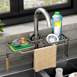 SOGA 2XDark Grey Kitchen Sink Organiser Faucet Soap Sponge Caddy Rack Drainer with Towel Bar Holder TAN1030X2