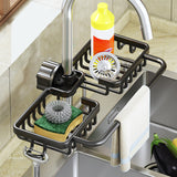 SOGA 2X Black Kitchen Sink Organiser Faucet Soap Sponge Caddy Rack Drainer with Towel Bar Holder TAN1032X2