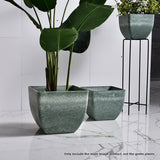 SOGA 32cm Green Grey Square Resin Plant Flower Pot in Cement Pattern Planter Cachepot for Indoor FPOTF3219