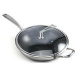 SOGA 2X 34cm Stainless Steel Tri-Ply Frying Cooking Fry Pan Textured Non Stick Skillet with Glass FRYPANTRIFPYZ34X2