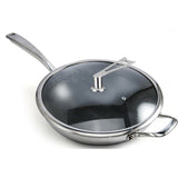 SOGA 2X 34cm Stainless Steel Tri-Ply Frying Cooking Fry Pan Textured Non Stick Skillet with Glass FRYPANTRIFPYZ34X2