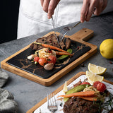 SOGA 2X 33.5cm Black Square Wooden Serving Tray Slate Steak Serving Platter Chopping Board Paddle WODE594X2