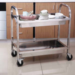 SOGA 2 Tier 75x40x83cm Stainless Steel Kitchen Trolley Bowl Collect Service Food Cart Small FOODCART1203