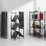 SOGA 2X 4 Tier Steel Black Foldable Kitchen Cart Multi-Functional Shelves Portable Storage Organizer KITCHENXY002X2