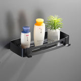 SOGA 2X Black Wall-Mounted Rectangular Bathroom Storage Organiser Space Saving Adhesive Shelf Rack TAN1009X2