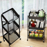 SOGA 3 Tier Steel Black Foldable Kitchen Cart Multi-Functional Shelves Portable Storage Organizer KITCHENXY011