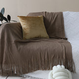 SOGA 2X Coffee Acrylic Knitted Throw Blanket Solid Fringed Warm Cozy Woven Cover Couch Bed Sofa Home BLANKET906X2