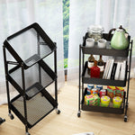 SOGA 2X 3 Tier Steel Black Foldable Kitchen Cart Multi-Functional Shelves Portable Storage Organizer KITCHENXY011X2