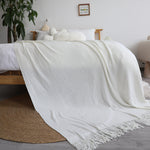 SOGA 2X White Acrylic Knitted Throw Blanket Solid Fringed Warm Cozy Woven Cover Couch Bed Sofa Home BLANKET912X2