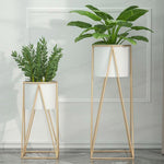 SOGA 4X 70cm Gold Metal Plant Stand with White Flower Pot Holder Corner Shelving Rack Indoor Display FPOTH72WHTX4