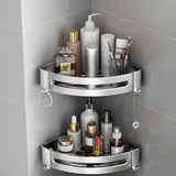 SOGA Silver Wall-Mounted Triangular Bathroom Storage Corner Vanity Organiser Space Saving Adhesive TAN1006