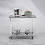 SOGA 100cm Commercial Catering Kitchen Stainless Steel Prep Work Bench Table with Wheels WORKBENCHSS8008100CM