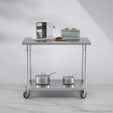 SOGA 100cm Commercial Catering Kitchen Stainless Steel Prep Work Bench Table with Wheels WORKBENCHSS8008100CM