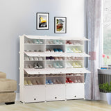 SOGA 7 Tier 3 Column White Shoe Rack Organizer Sneaker Footwear Storage Stackable Stand Cabinet SHOEBOX98