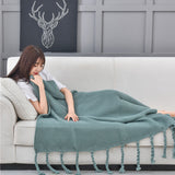 SOGA Green Tassel Fringe Knitting Blanket Warm Cozy Woven Cover Couch Bed Sofa Home Decor BLANKET928