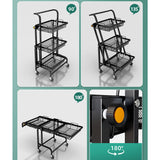 SOGA 2X 3 Tier Steel Black Adjustable Kitchen Cart Multi-Functional Shelves Portable Storage KITCHENXY032X2